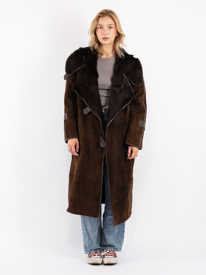 Vintage 80's Women Suede Sherpa Coat in Brown