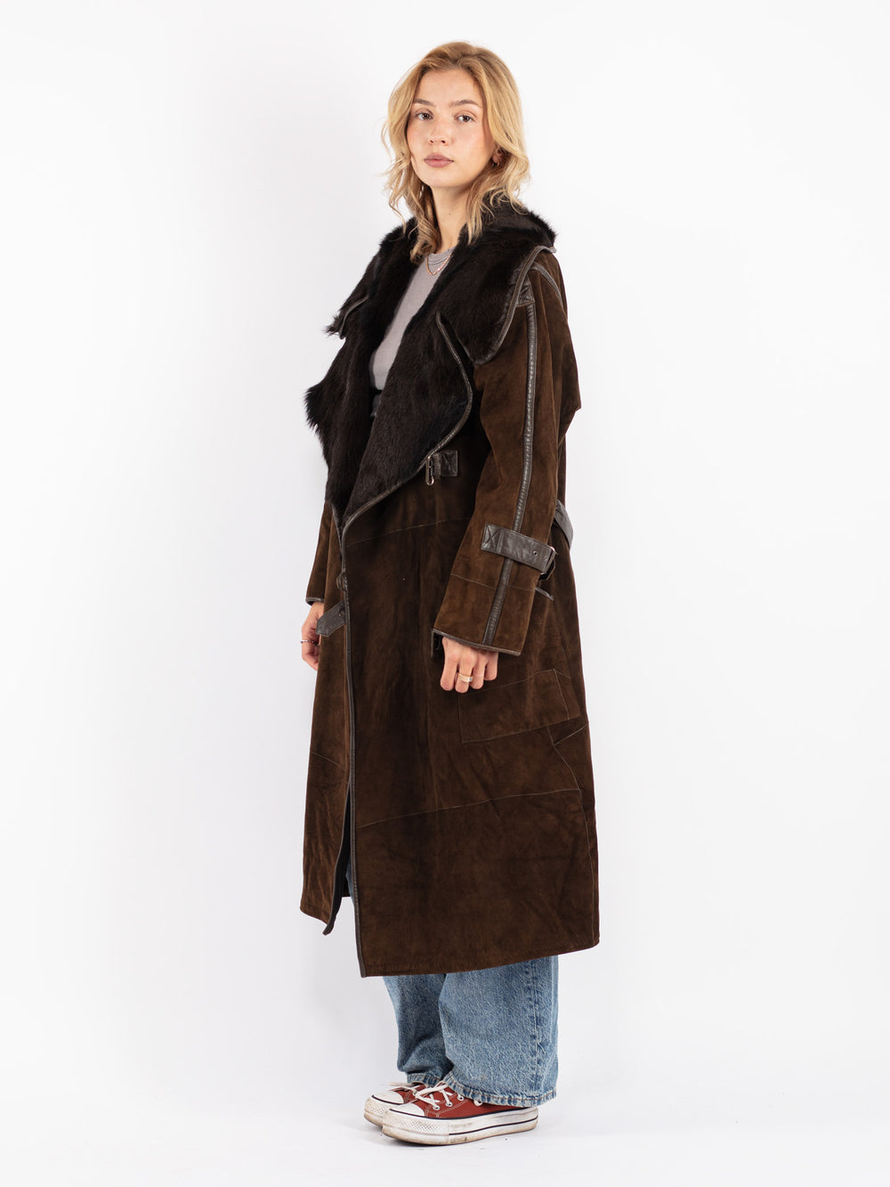 Vintage 80's Women Suede Sherpa Coat in Brown