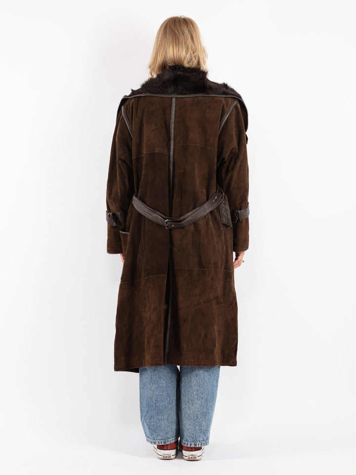 Vintage 80's Women Suede Sherpa Coat in Brown