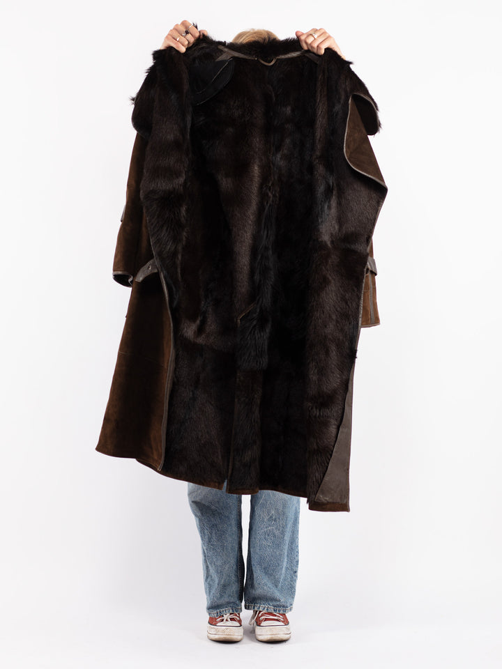 Vintage 80's Women Suede Sherpa Coat in Brown