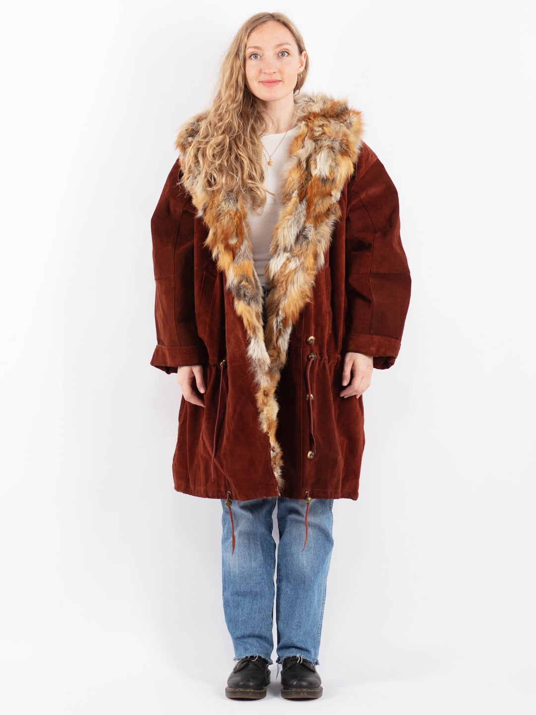 Vintage 90's Women Suede Coat in BrownV9481