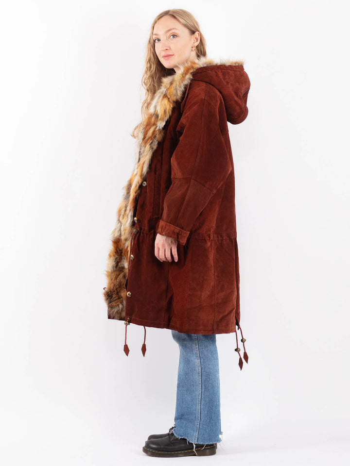 Vintage 90's Women Suede Coat in BrownV9481