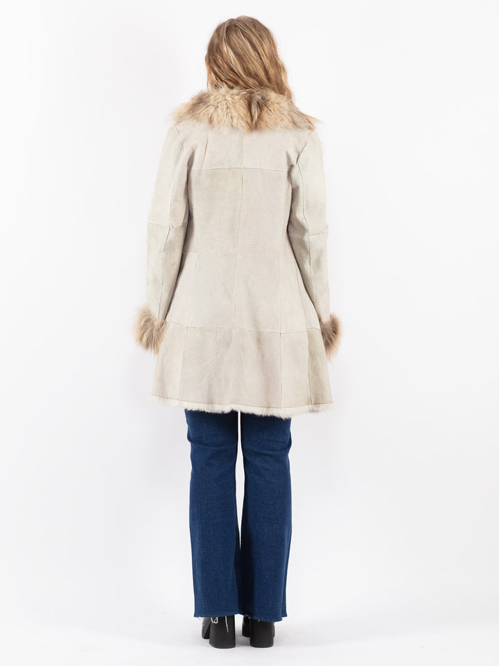Vintage 90's Women Suede Coat in Beige