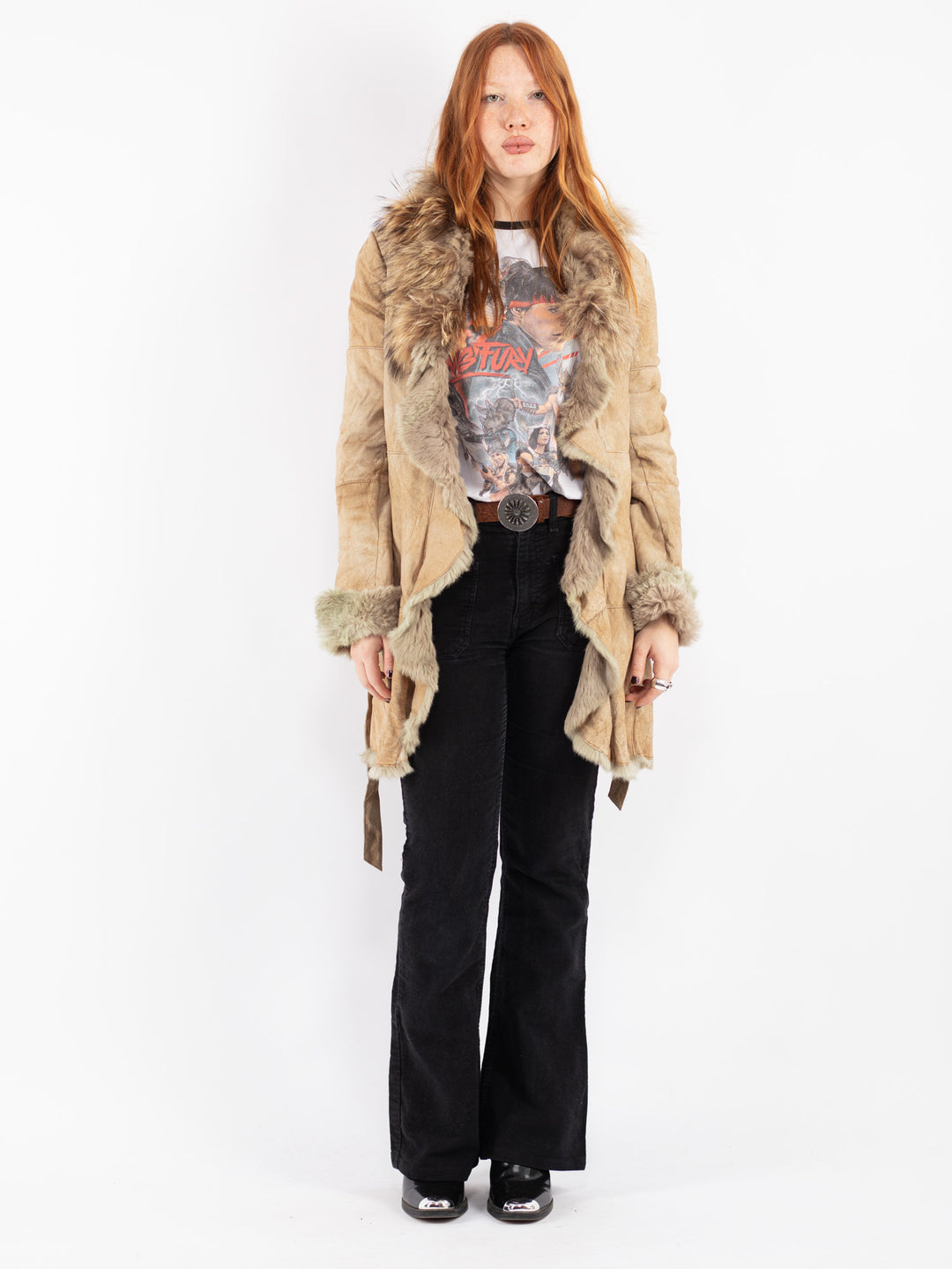 Vintage 90's Women Suede Coat in Beige