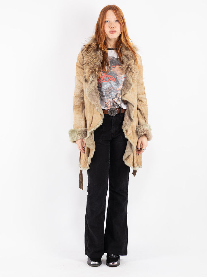 Vintage 90's Women Suede Coat in Beige