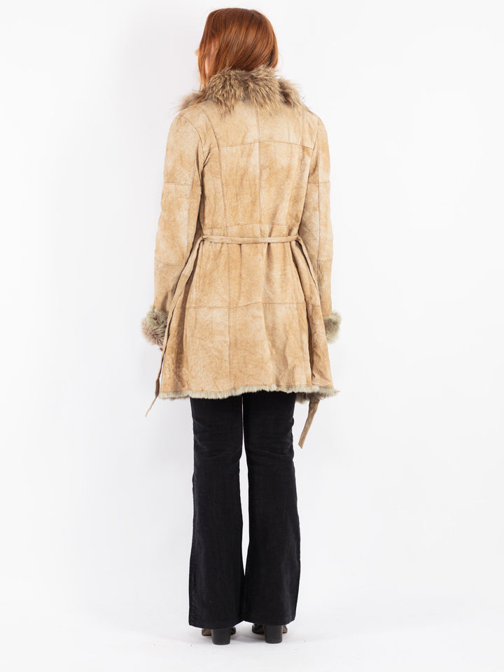 Vintage 90's Women Suede Coat in Beige