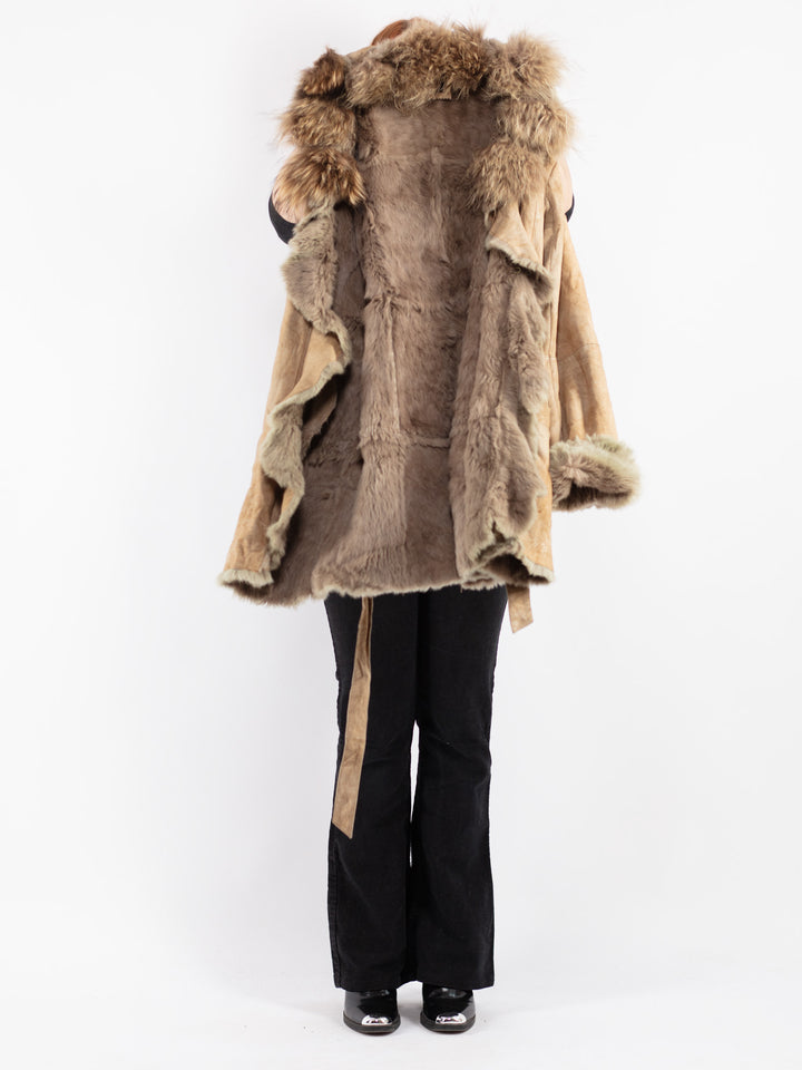 Vintage 90's Women Suede Coat in Beige