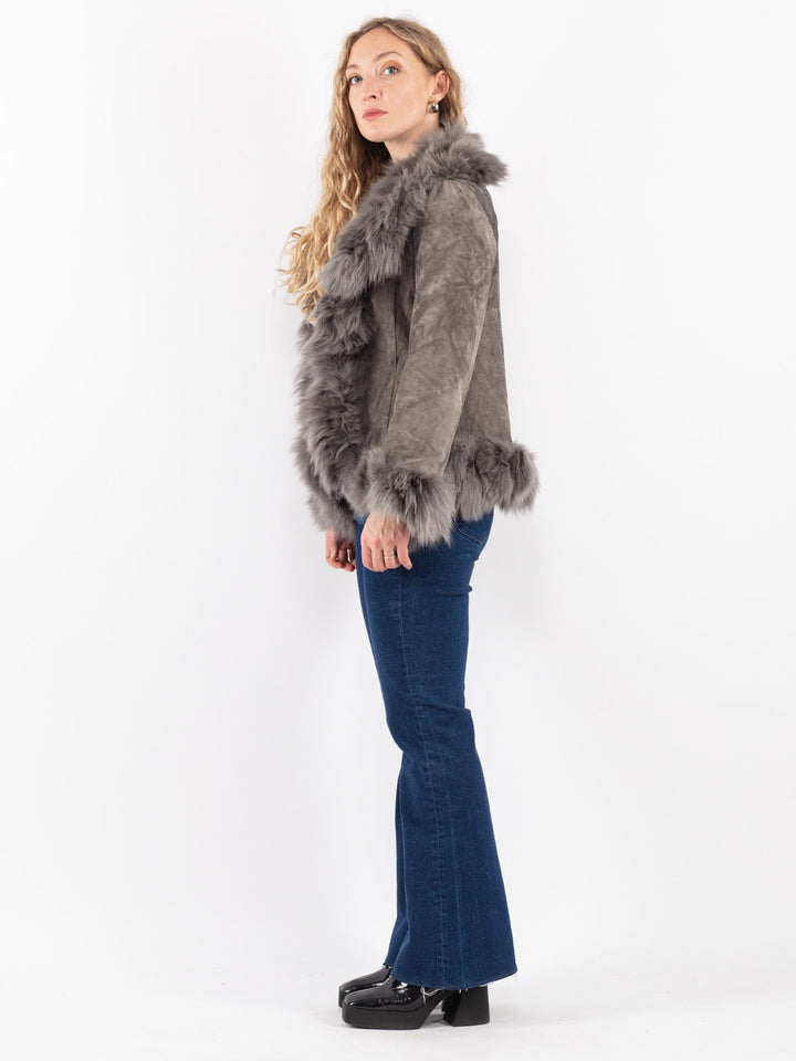 Vintage 90's Women Suede Jacket in Gray