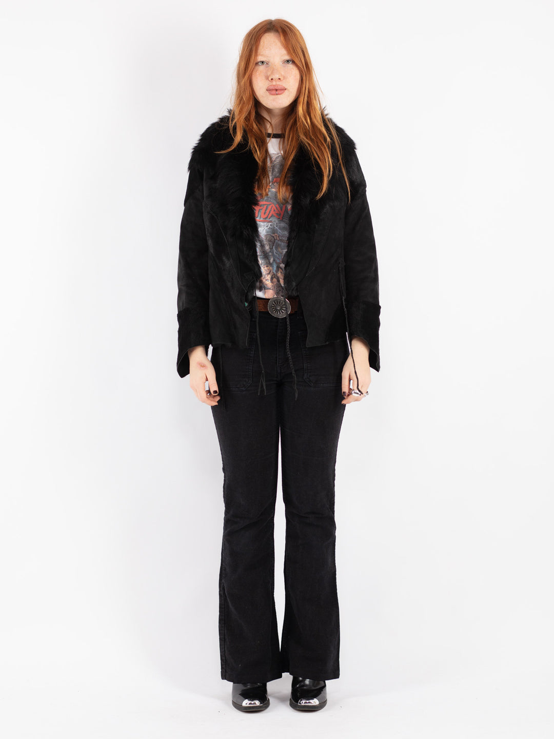 Vintage 90's Women Suede Jacket in Black