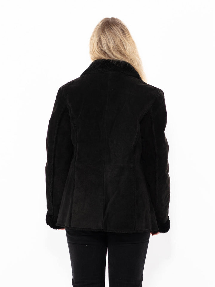 Vintage 90's Women Suede Sherpa Jacket in BlackA0882