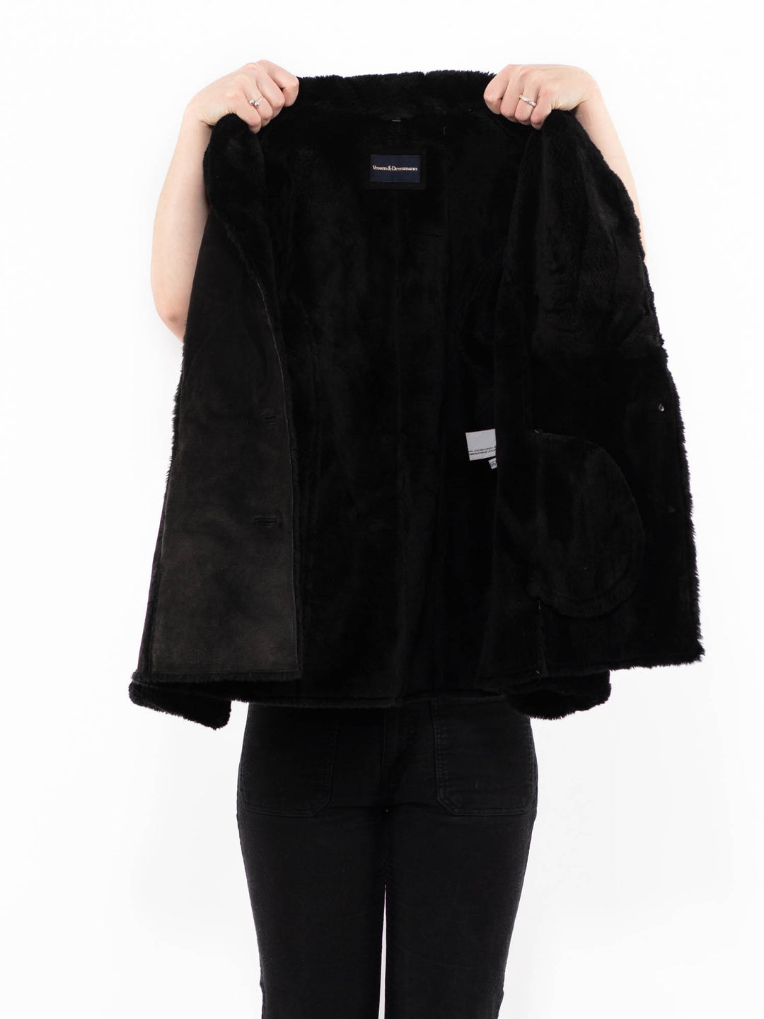 Vintage 90's Women Suede Sherpa Jacket in BlackA0882