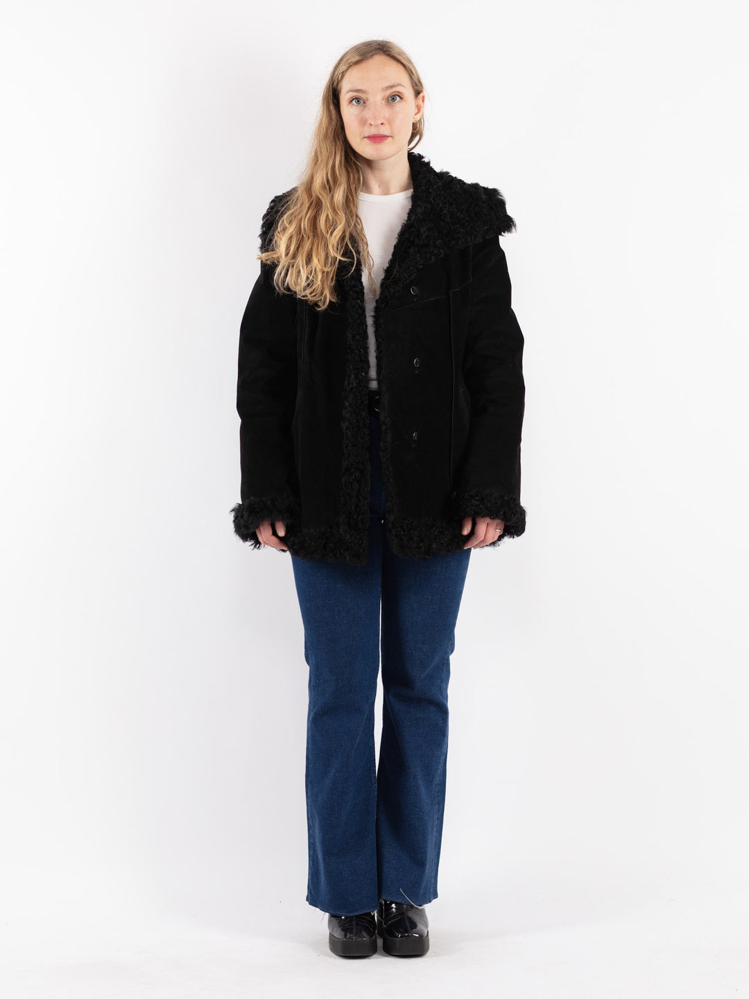 Vintage 90's Women Suede Jacket in Black