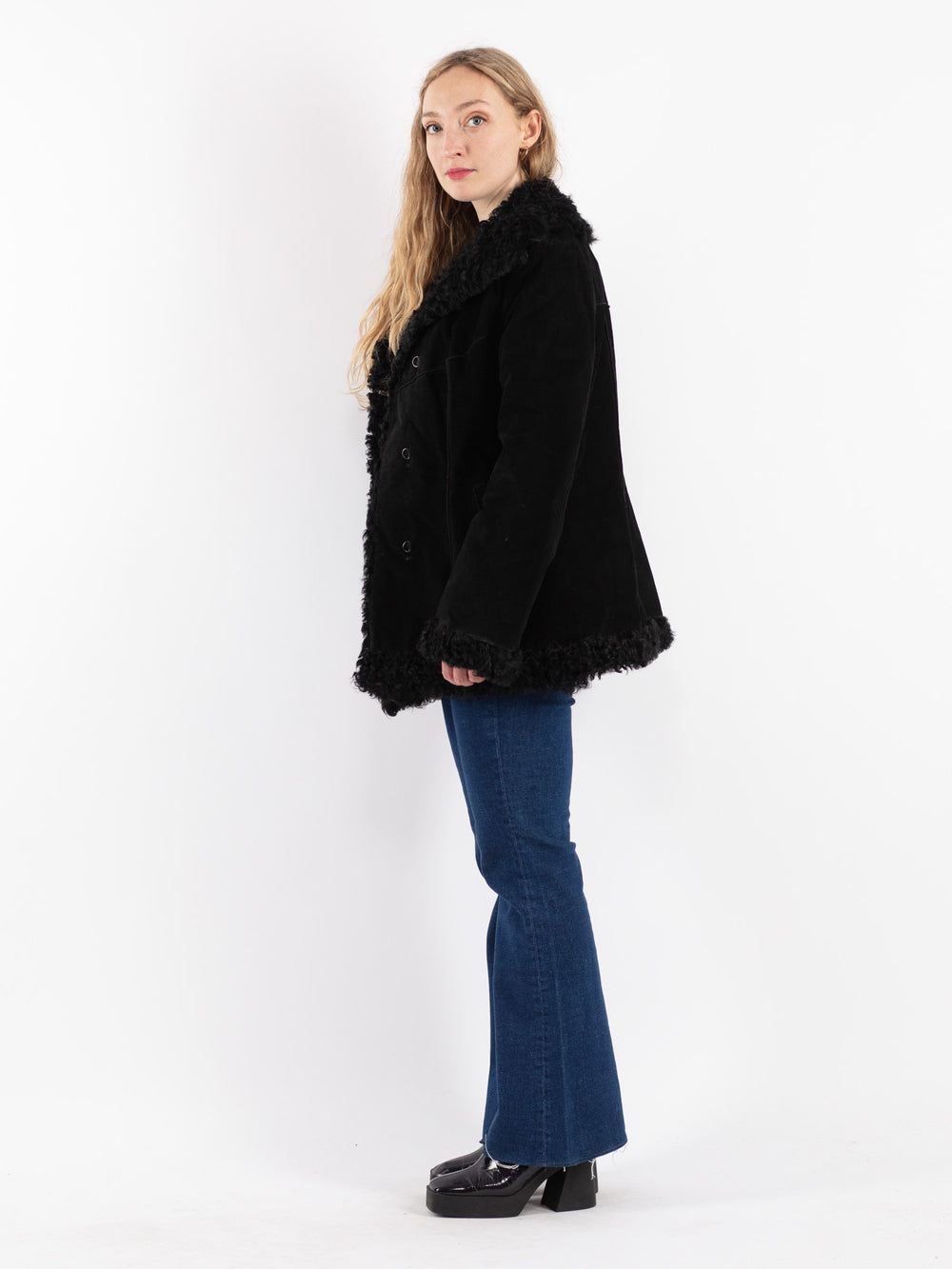 Vintage 90's Women Suede Jacket in Black