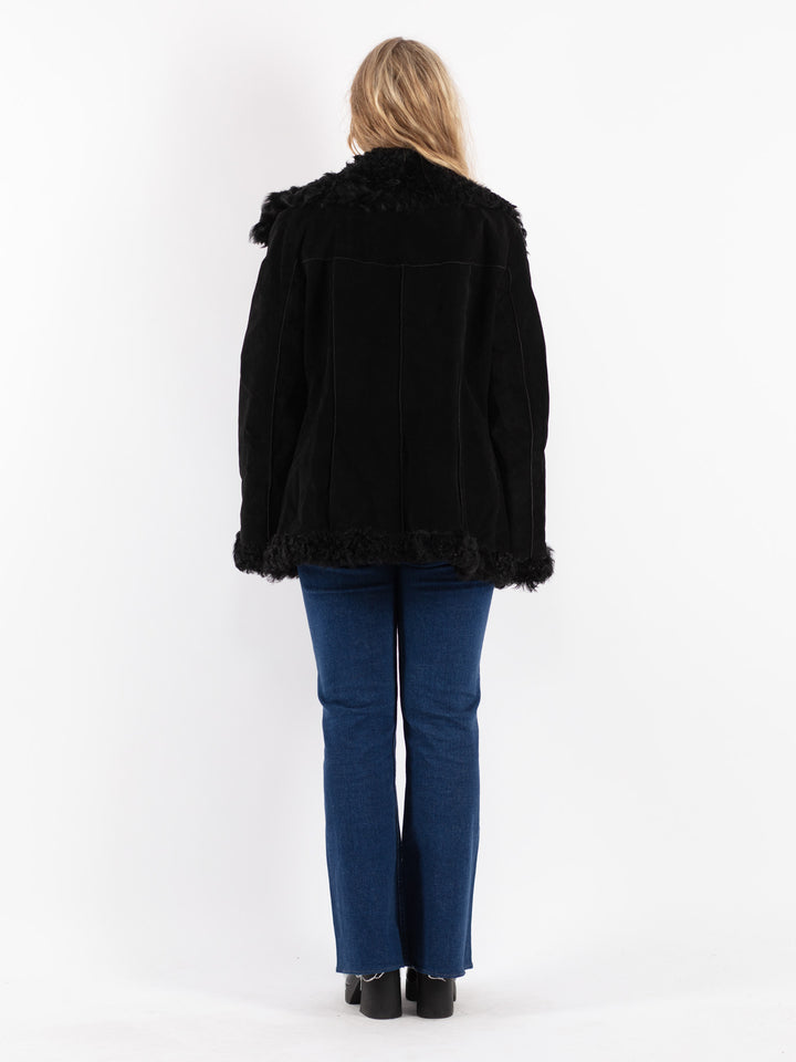 Vintage 90's Women Suede Jacket in Black