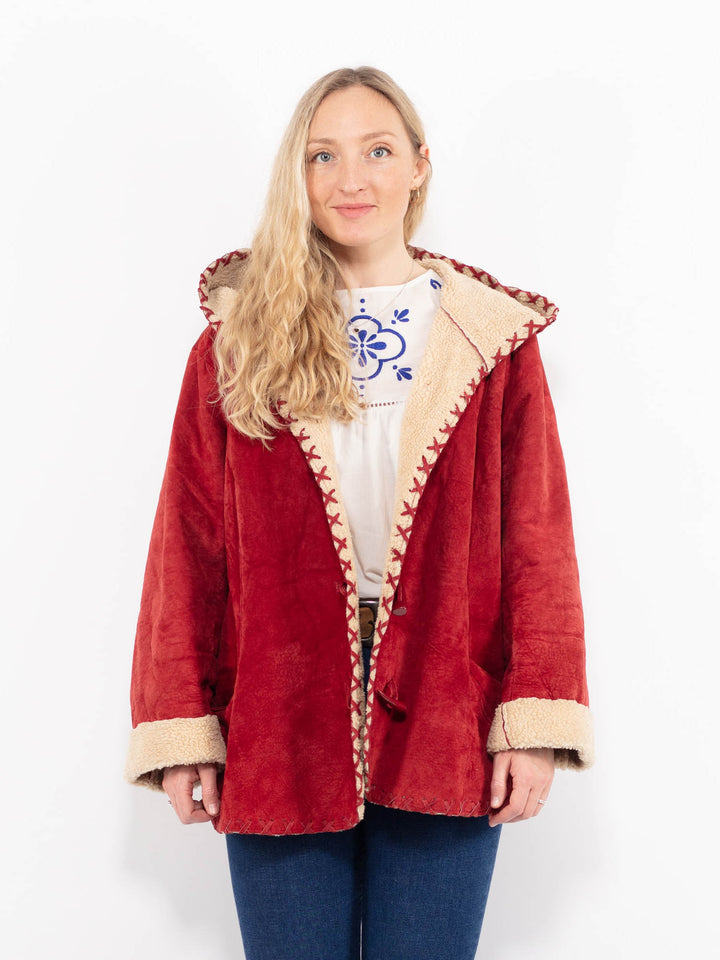 Vintage 90's Women Suede Sherpa Jacket in RedA1009