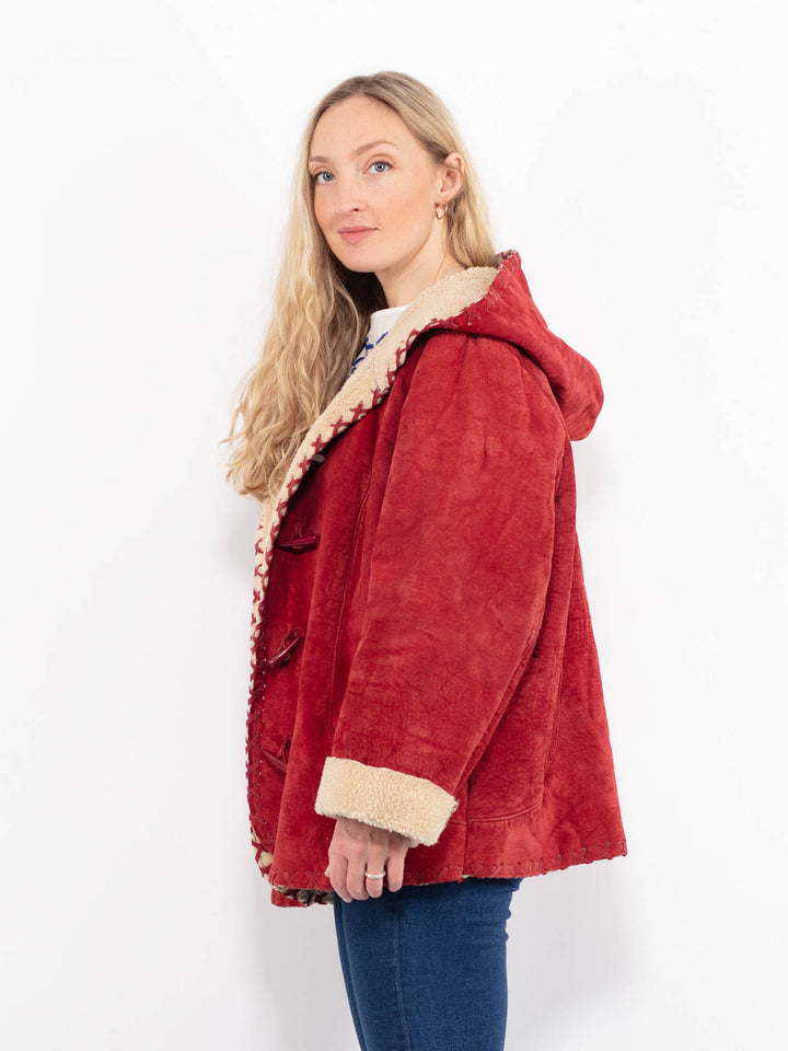 Vintage 90's Women Suede Sherpa Jacket in RedA1009