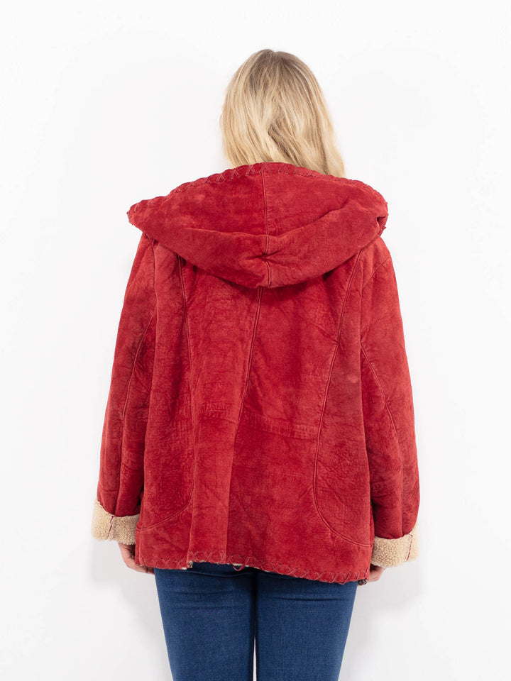 Vintage 90's Women Suede Sherpa Jacket in RedA1009