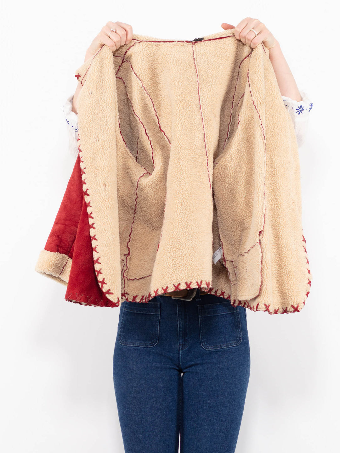 Vintage 90's Women Suede Sherpa Jacket in RedA1009