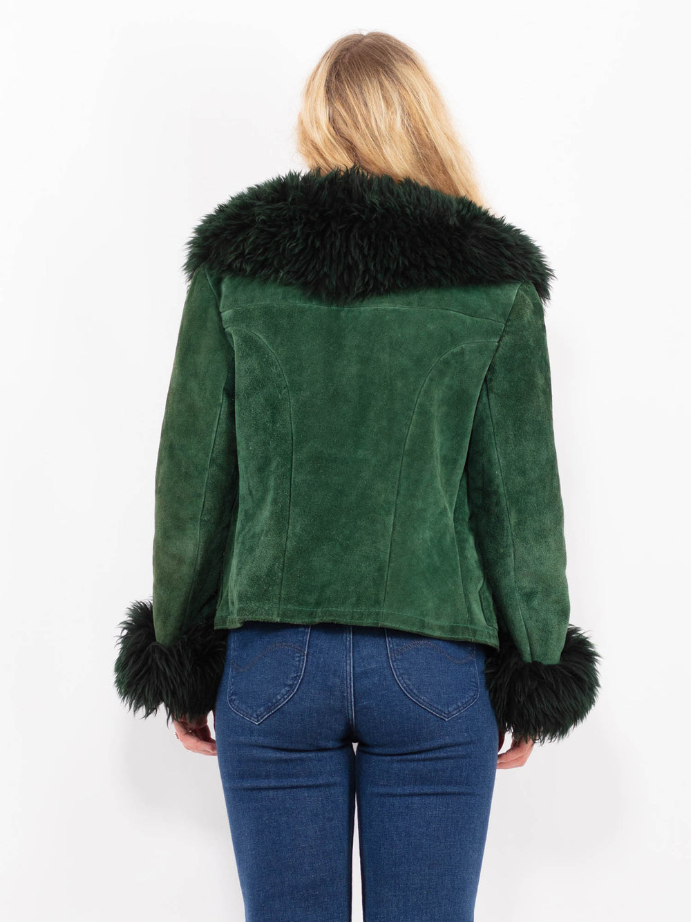 Vintage 90's Women Suede Sherpa Jacket in GreenA0389