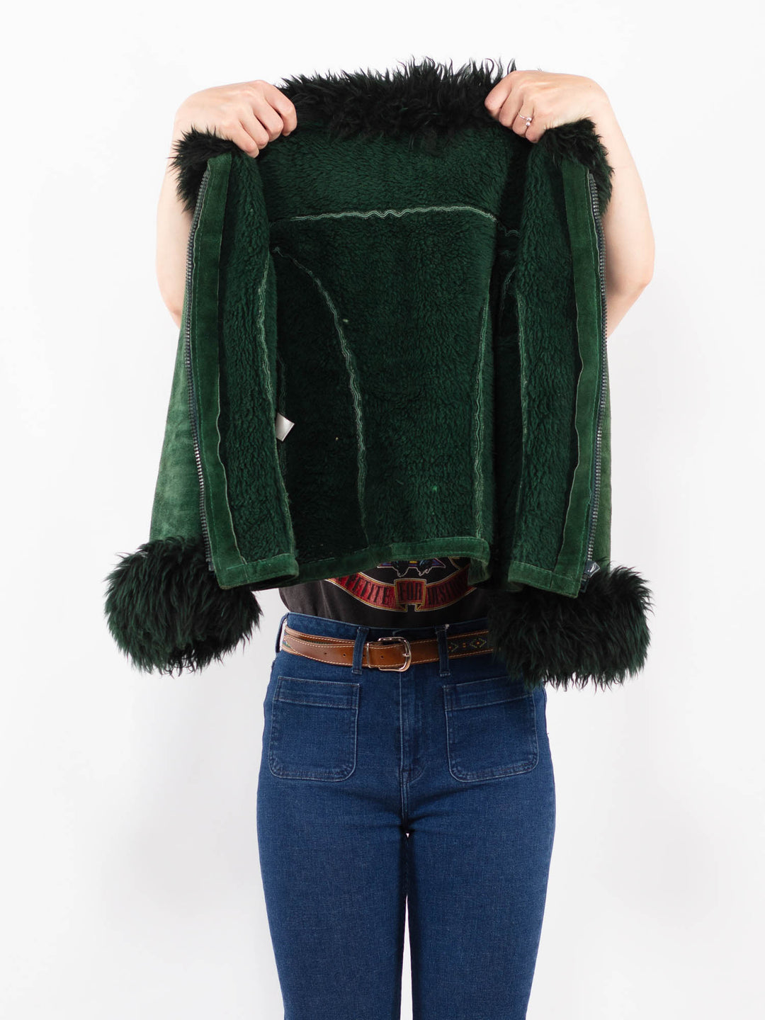 Vintage 90's Women Suede Sherpa Jacket in GreenA0389