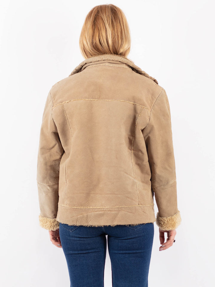 Vintage 90's Women Suede Sherpa Jacket in BeigeV9568