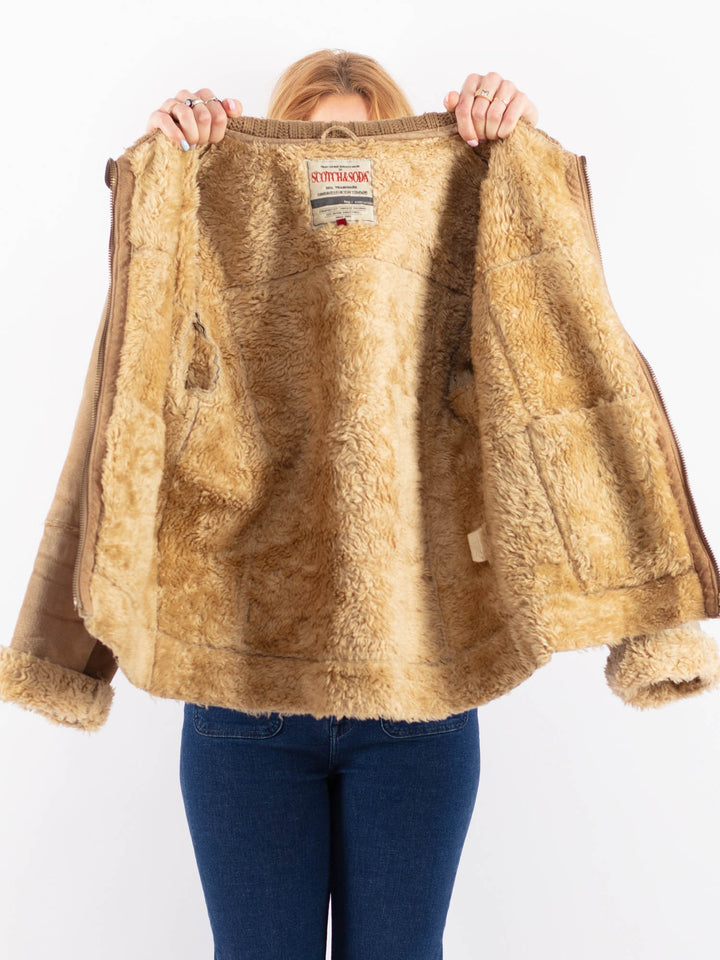Vintage 90's Women Suede Sherpa Jacket in BeigeV9568