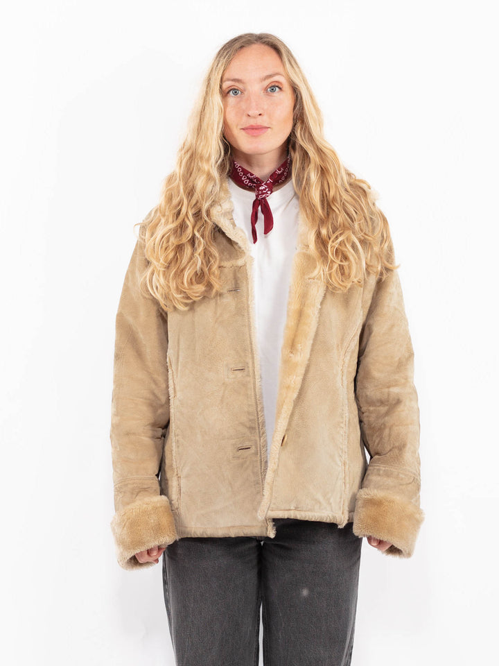 Vintage 90's Women Suede Sherpa Jacket in BeigeA0674