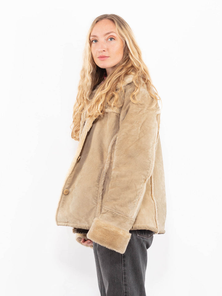 Vintage 90's Women Suede Sherpa Jacket in BeigeA0674