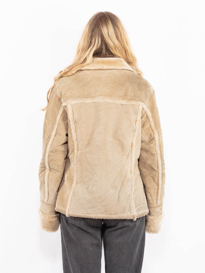 Vintage 90's Women Suede Sherpa Jacket in BeigeA0674
