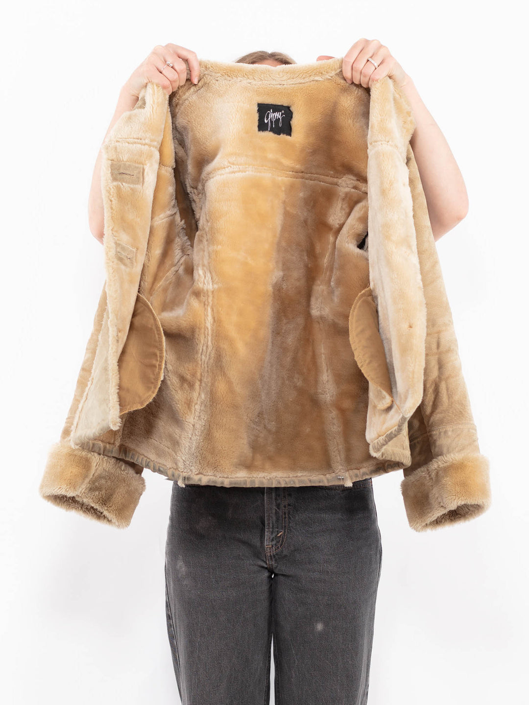 Vintage 90's Women Suede Sherpa Jacket in BeigeA0674