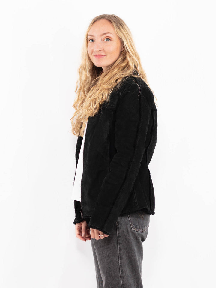 Vintage 90's Women Suede Sherpa Jacket in BlackA0685