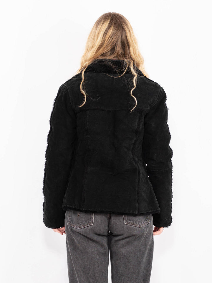 Vintage 90's Women Suede Sherpa Jacket in BlackA0685
