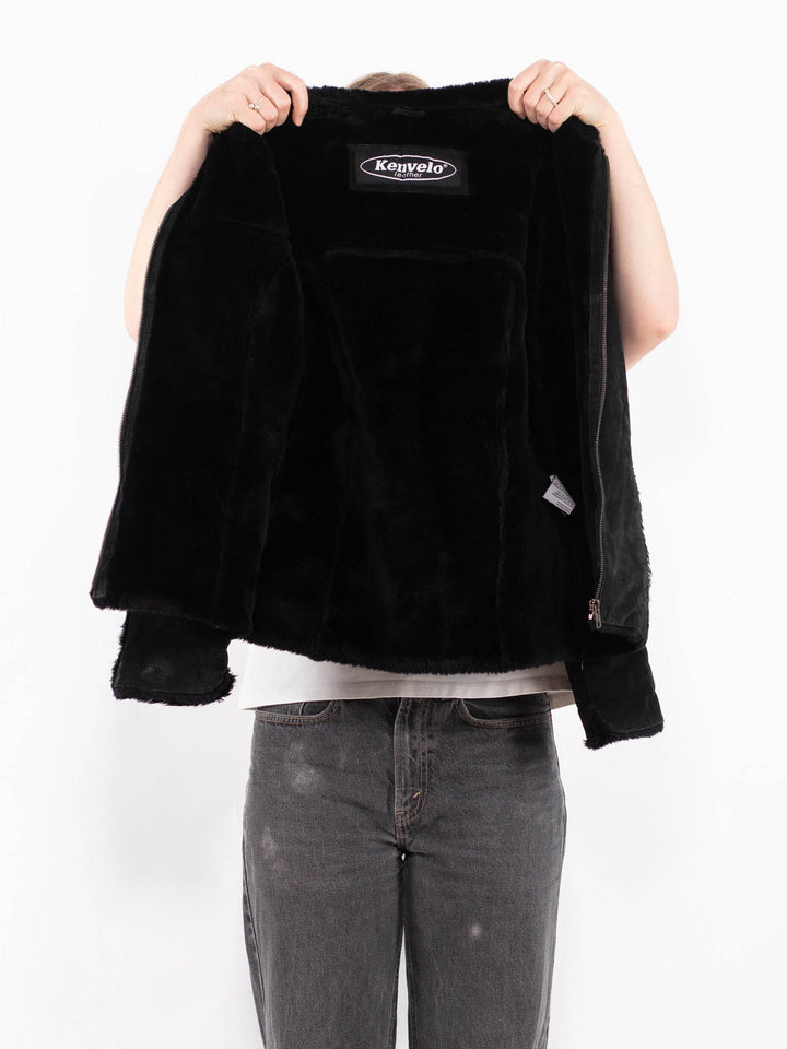 Vintage 90's Women Suede Sherpa Jacket in BlackA0685