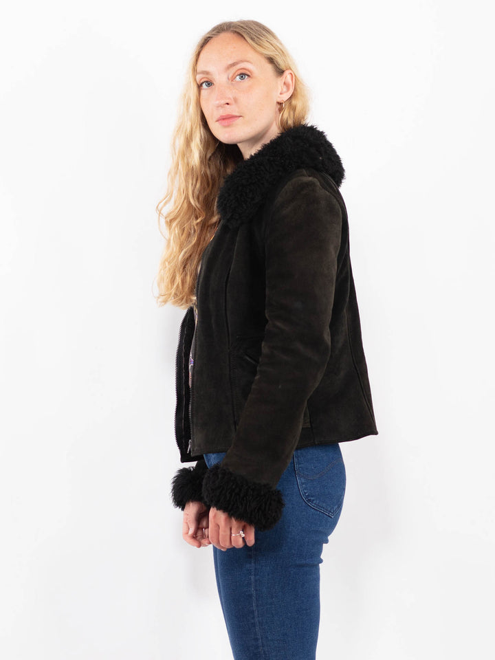 Vintage 90's Women Suede Sherpa Jacket in BlackA0459