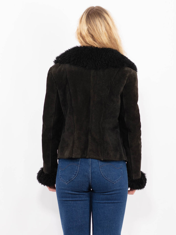 Vintage 90's Women Suede Sherpa Jacket in BlackA0459