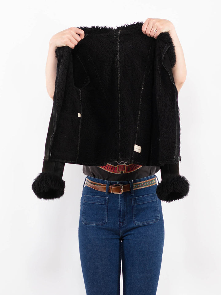 Vintage 90's Women Suede Sherpa Jacket in BlackA0459