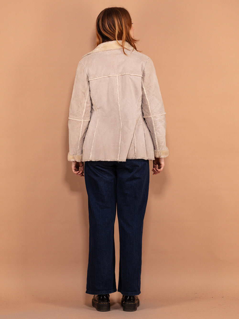 Vintage 90's Women Suede Sherpa Coat in Beige - NorthernGrip