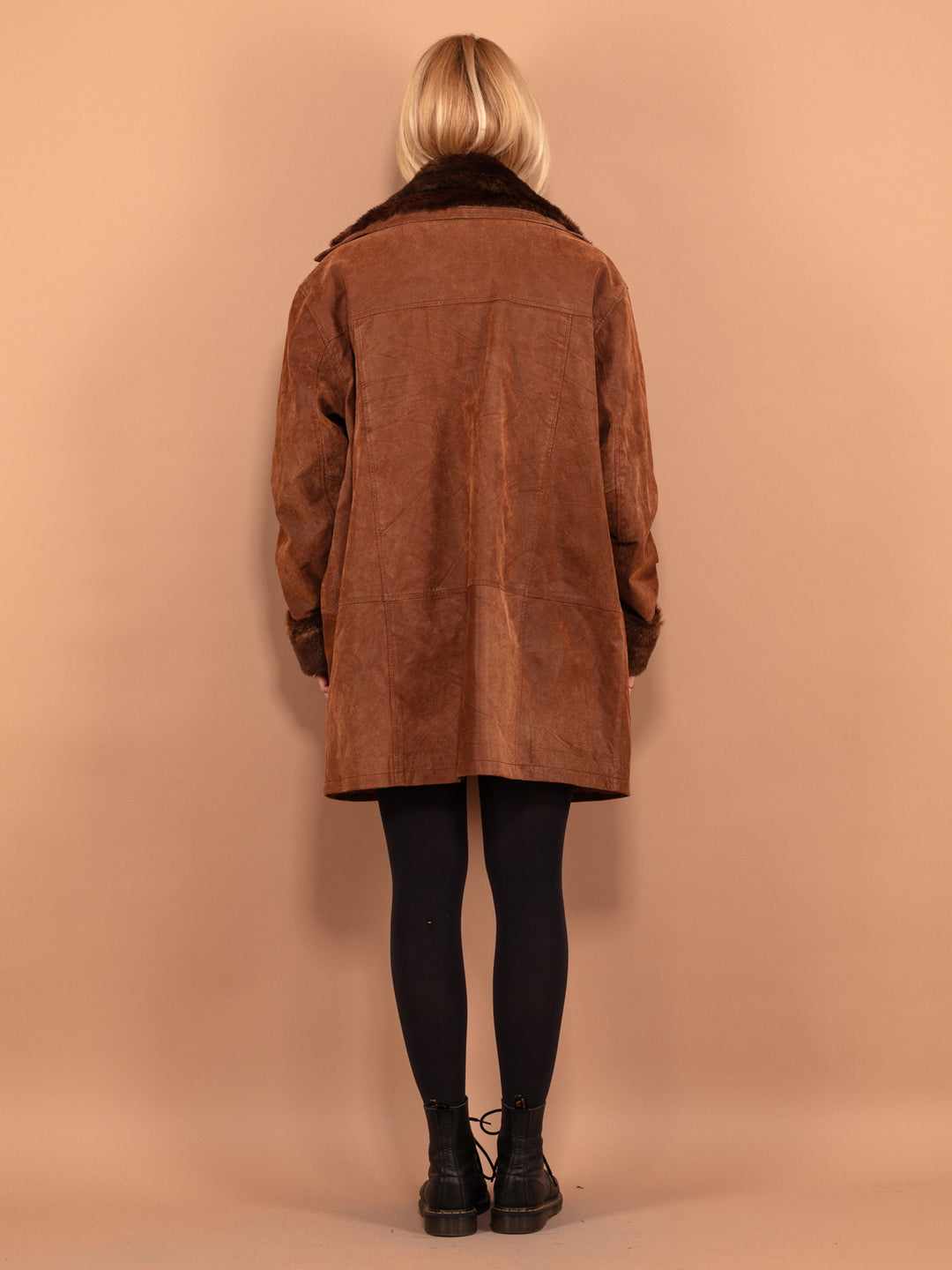 Oversized Suede Coat 90's, Size XXL Brown Suede Coat, Sherpa Suede Coat, Retro Leather Coat,  Faux Shearl Coat, 90s Outerwear, Pre Owned