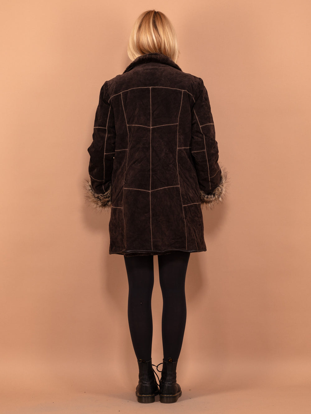 Vintage 90's Women Suede Sherpa Coat in Brown - NorthernGrip