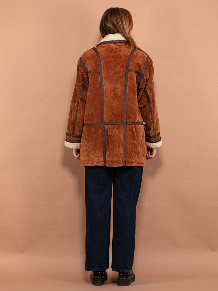 Vintage 90's Women Suede Sherpa Coat in Brown - NorthernGrip