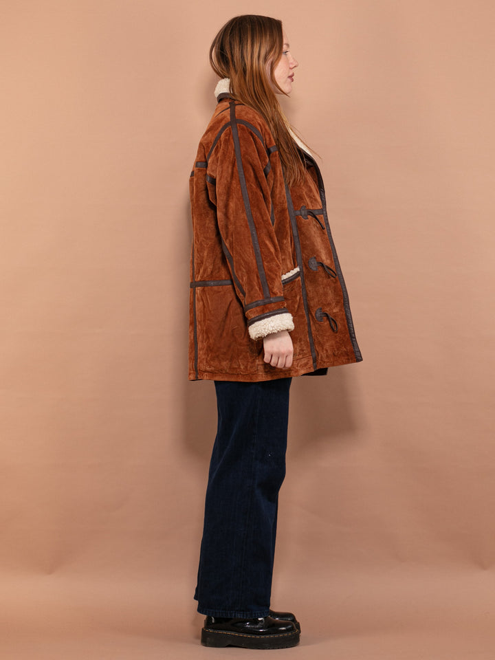 Vintage 90's Women Suede Sherpa Coat in Brown - NorthernGrip