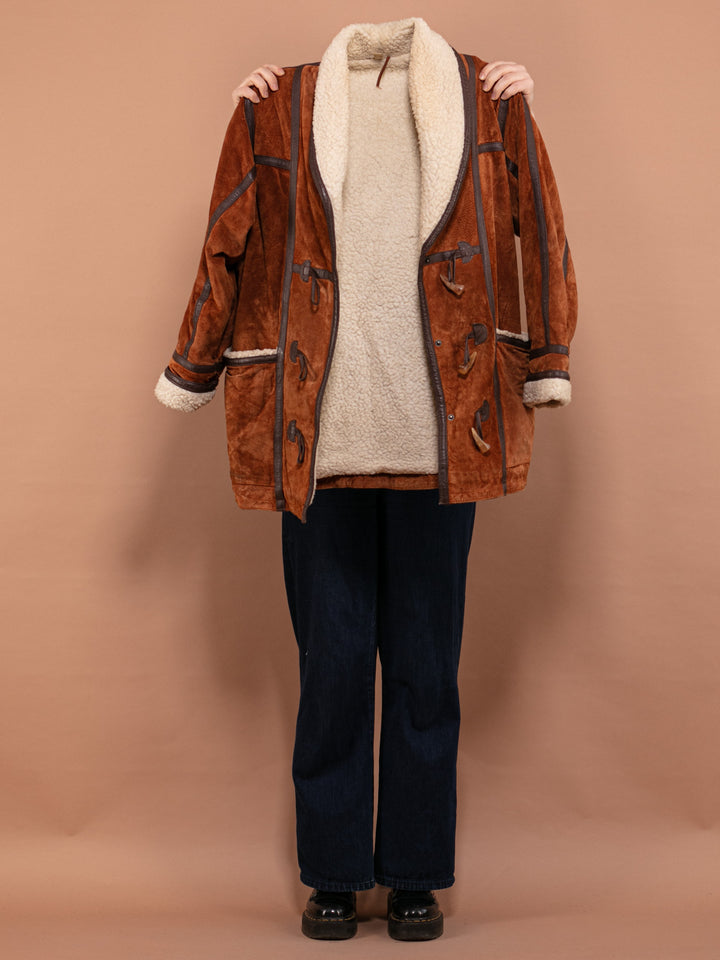 Vintage 90's Women Suede Sherpa Coat in Brown - NorthernGrip