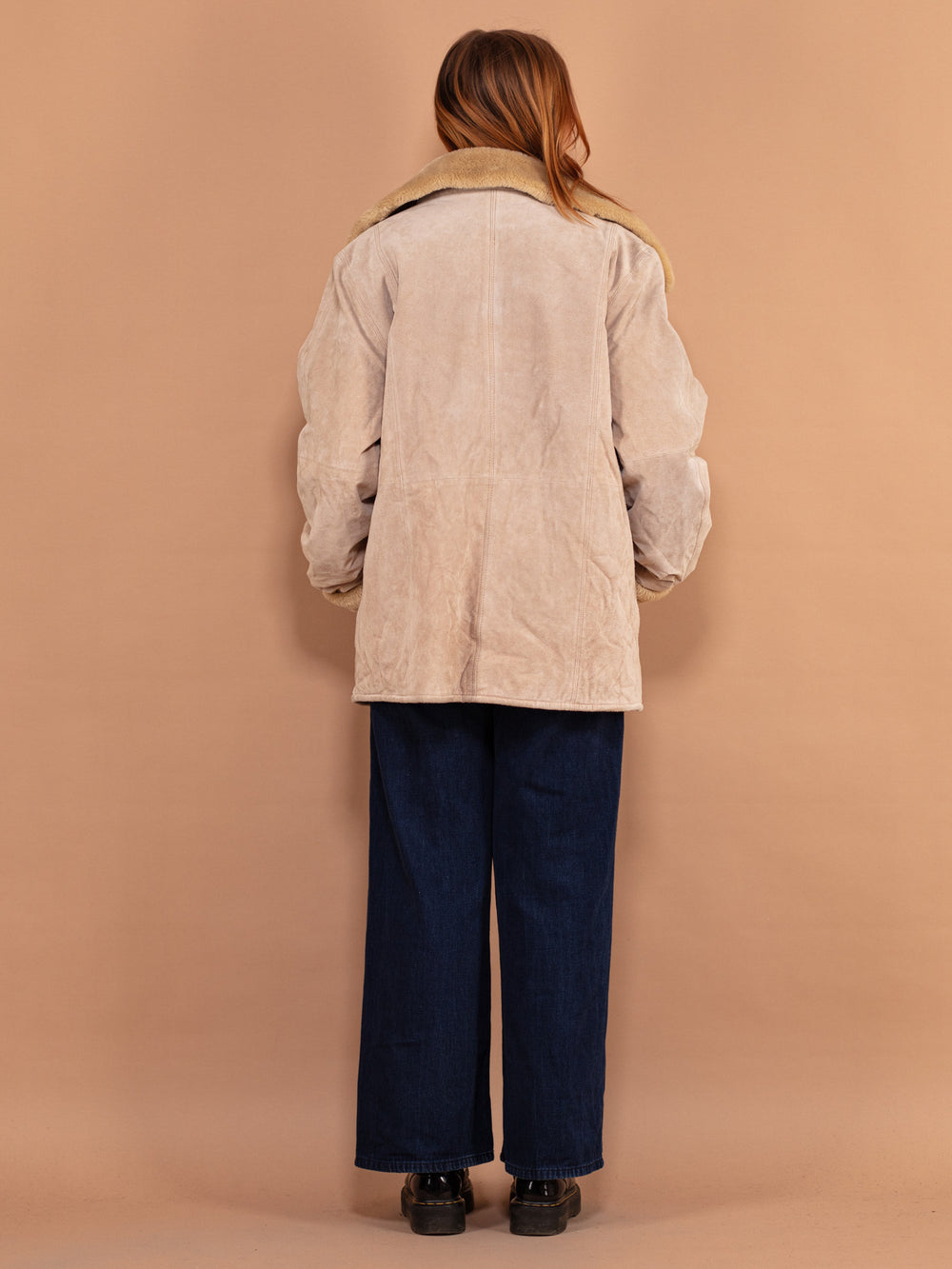 Vintage 90's Suede Sherpa Coat in Beige - NorthernGrip