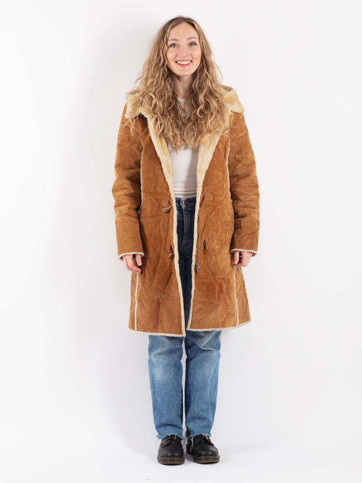 Vintage 90's Women Suede Sherpa Coat in Brown