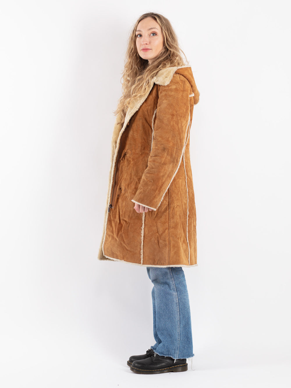 Vintage 90's Women Suede Sherpa Coat in Brown