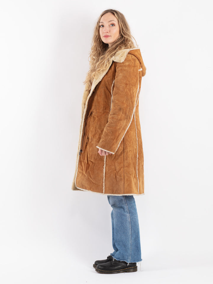Vintage 90's Women Suede Sherpa Coat in Brown