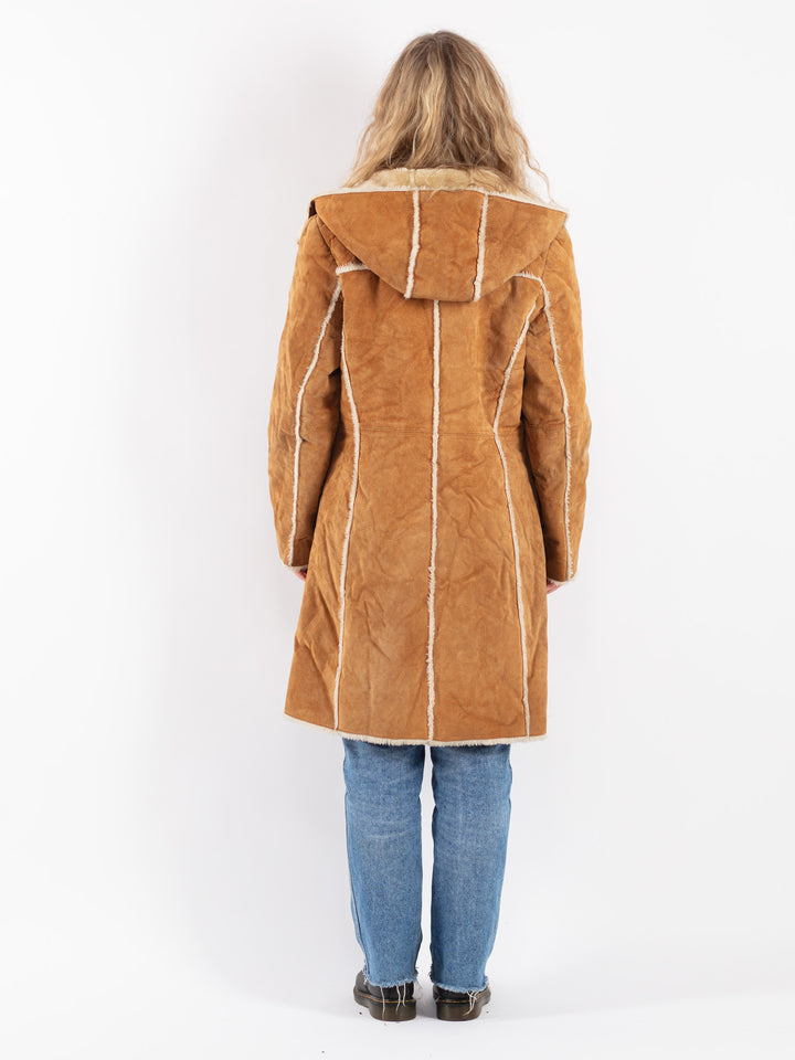 Vintage 90's Women Suede Sherpa Coat in Brown