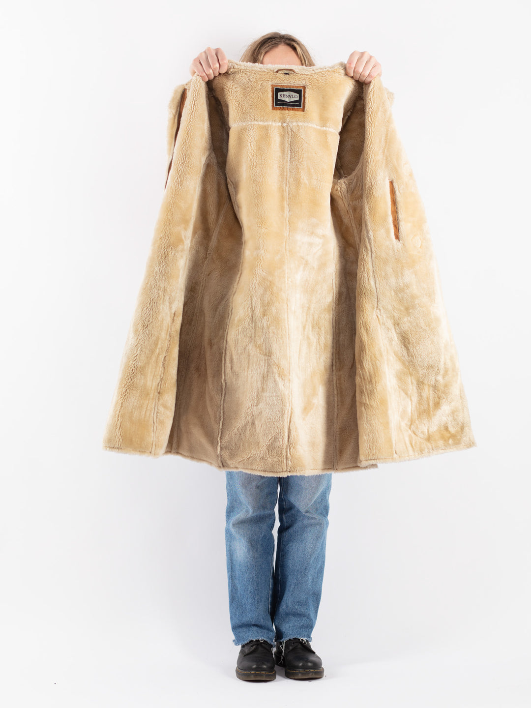 Vintage 90's Women Suede Sherpa Coat in Brown