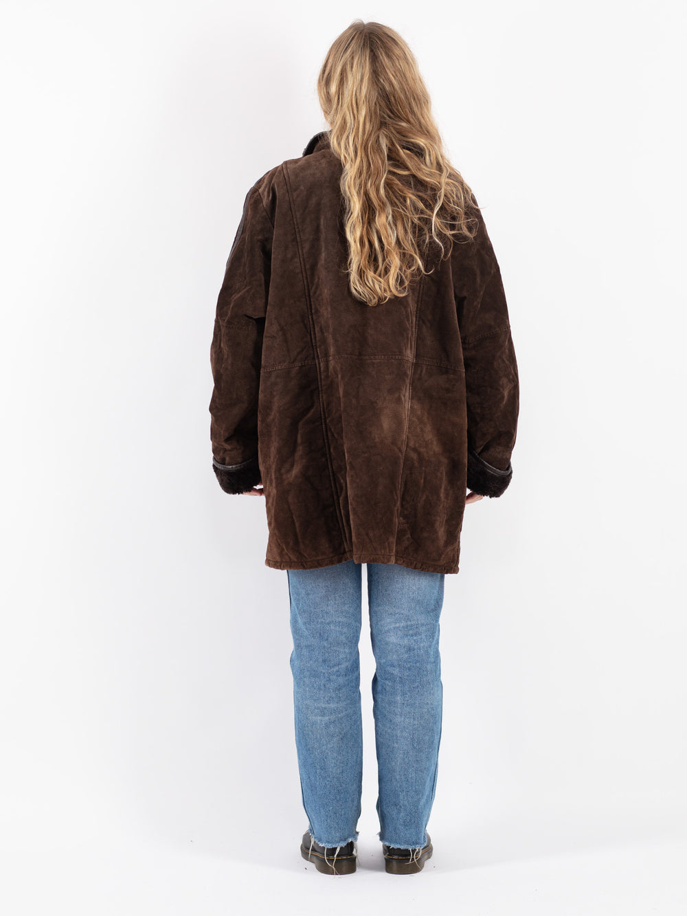 Vintage 90's Women Suede Sherpa Coat in Brown