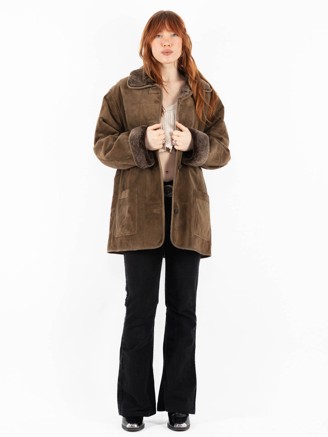 Vintage 90's Women Suede Sherpa Coat in BrownV9752